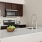 a kitchen with open serving counter